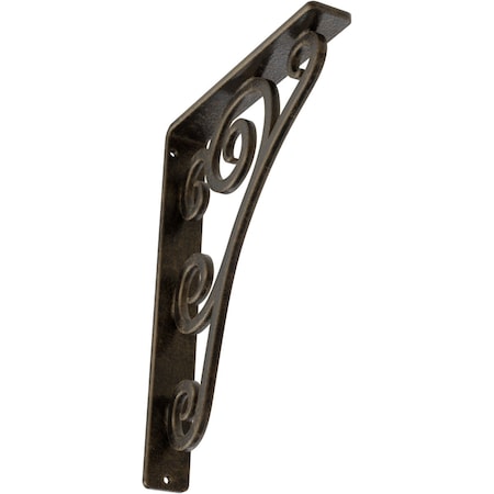 Ekena Millwork Tristan Wrought Iron Bracket, (Single center brace), Antiqued Pale Gold 1 1/2"W x 7 1/2"D x 10"H BKTM01X07X10STNAPG